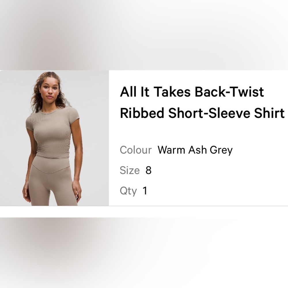 Lululemon All it Takes Back-Twist Ribbed Short Sleeve Shirt in Warm Ash Grey